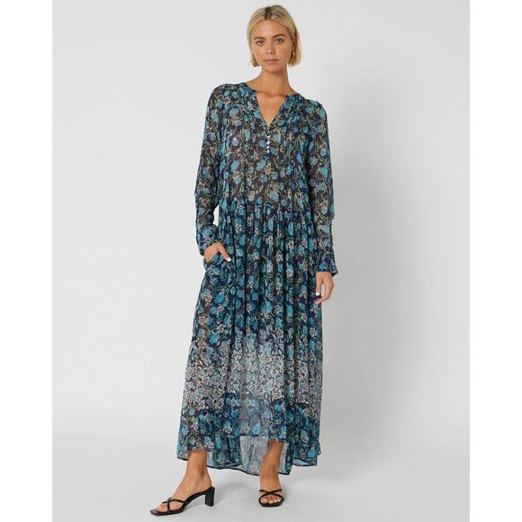 Free People Dresses & Skirts - Free people Womens See it through Maxi dress Long sleeve Multicolor size M